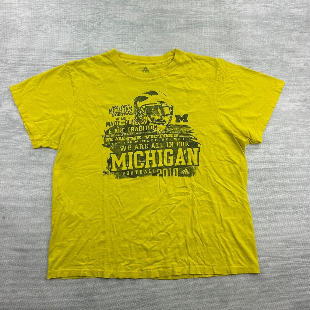 2010 Adidas Michigan Wolverines Shirt Size XXL Yellow Football Schedule NCAA